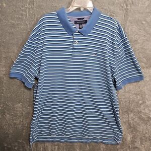 Tommy Hilfiger Men 2xl Polo Shirt blue white stripe cotton